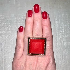 Peach square statement ring
